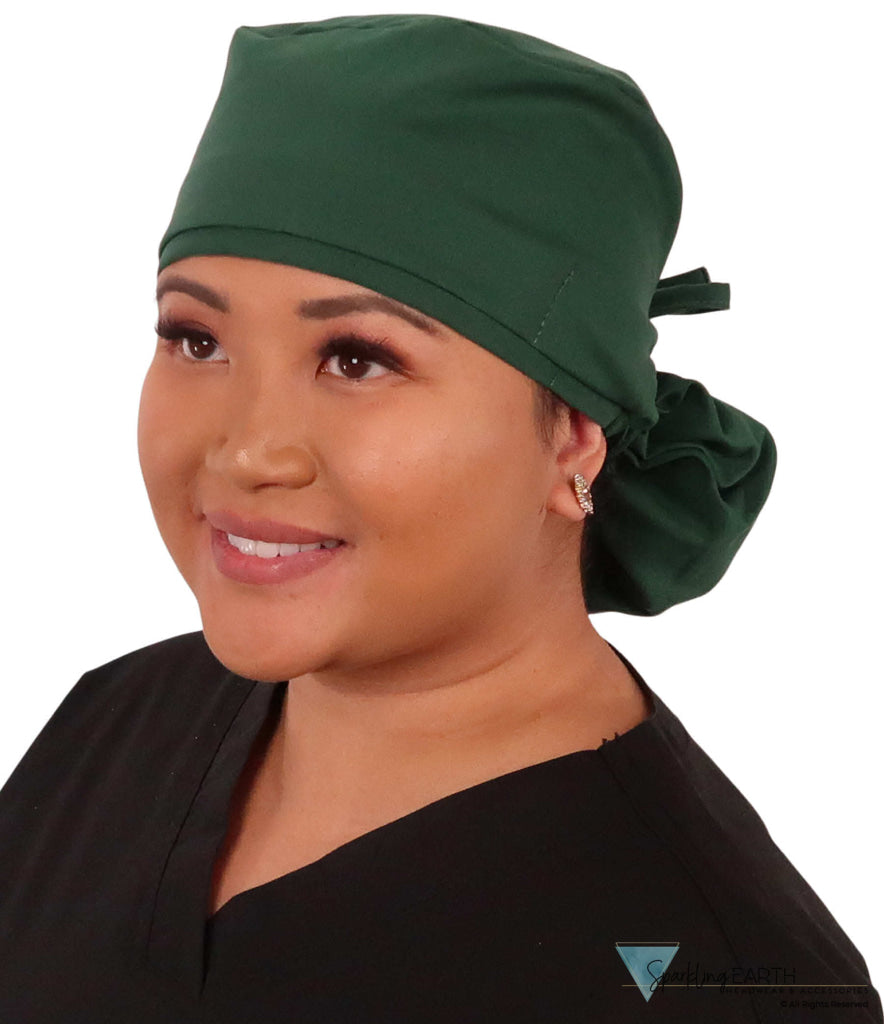 Big Hair Ponytail Surgical Scrub Cap - Perfect Scrub Cap for Long Hair - Hunter Green Big Hair Surgical Scrub Caps