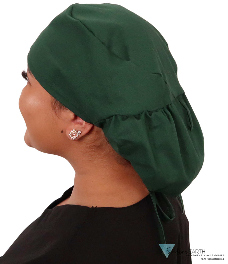 Big Hair Ponytail Surgical Scrub Cap - Perfect Scrub Cap for Long Hair - Hunter Green Big Hair Surgical Scrub Caps