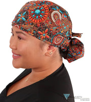 Big Hair Surgical - Indian Jewelry Coral - Big Hair Surgical Scrub Caps - Sparkling EARTH