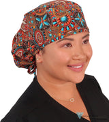 Big Hair Surgical - Indian Jewelry Coral - Big Hair Surgical Scrub Caps - Sparkling EARTH