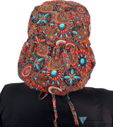 Big Hair Surgical - Indian Jewelry Coral - Big Hair Surgical Scrub Caps - Sparkling EARTH