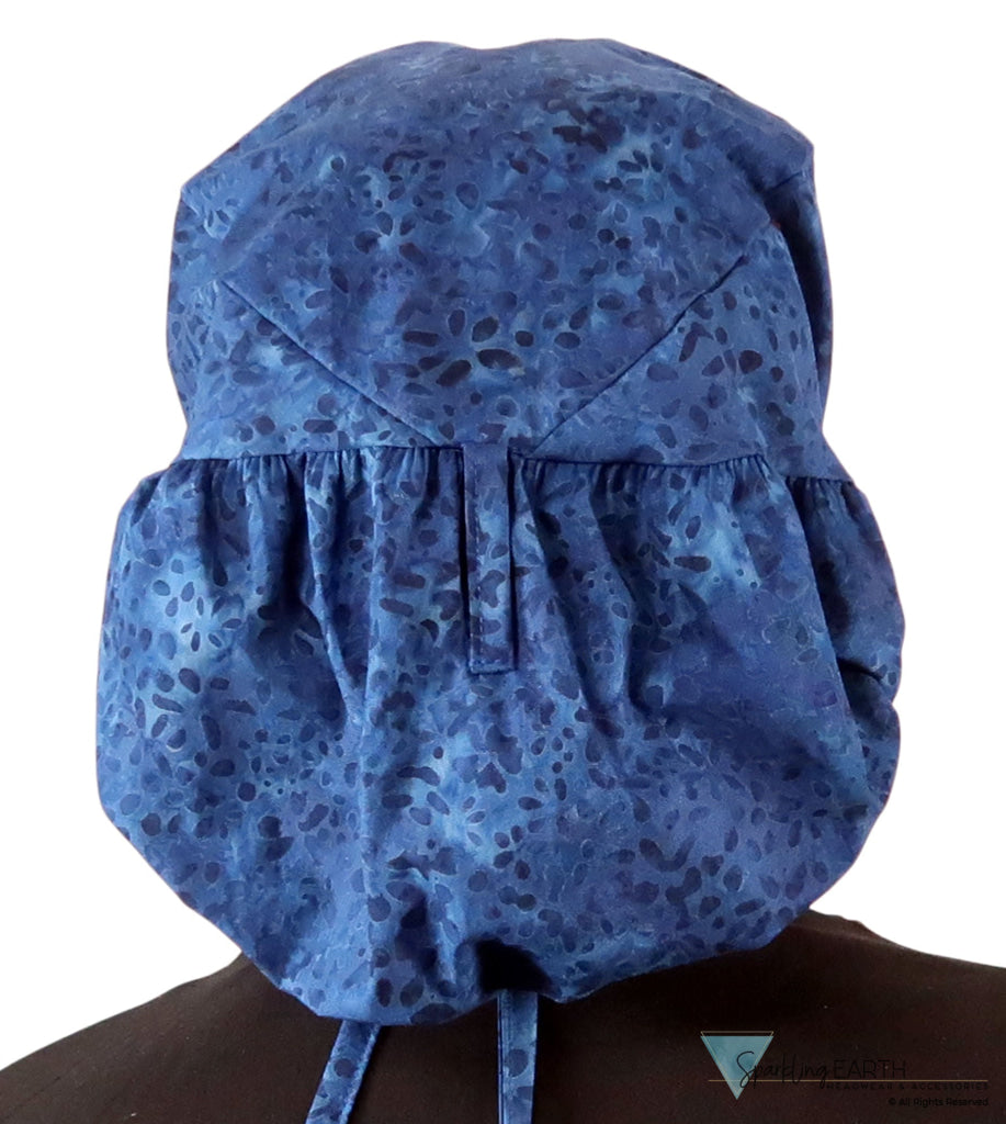 Big Hair Ponytail Surgical Scrub Cap - Perfect Scrub Cap for Long Hair - Indigo Blue Batik Big Hair Surgical Scrub Caps