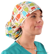 Big Hair Ponytail Surgical Scrub Cap - Perfect Scrub Cap for Long Hair - Oodles of Owls Big Hair Surgical Scrub Caps