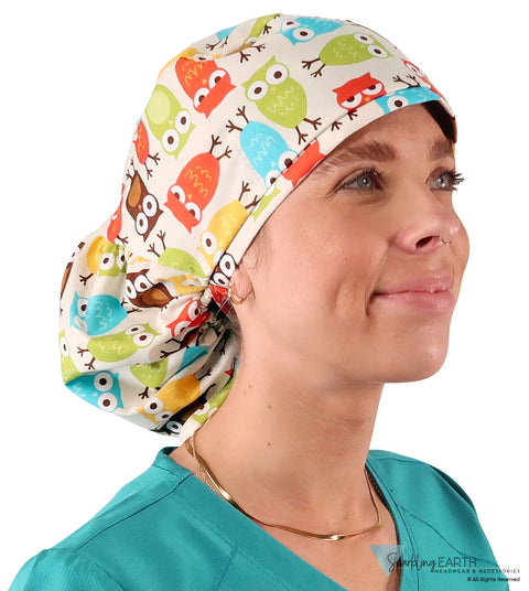 Big Hair Ponytail Surgical Scrub Cap - Perfect Scrub Cap for Long Hair - Oodles of Owls Big Hair Surgical Scrub Caps