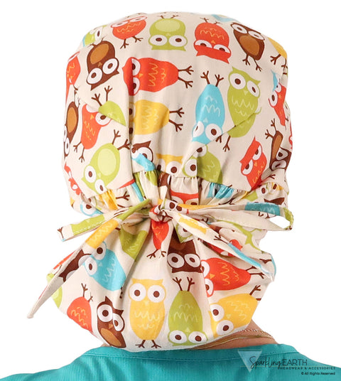 Big Hair Ponytail Surgical Scrub Cap - Perfect Scrub Cap for Long Hair - Oodles of Owls Big Hair Surgical Scrub Caps