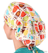 Big Hair Ponytail Surgical Scrub Cap - Perfect Scrub Cap for Long Hair - Oodles of Owls Big Hair Surgical Scrub Caps
