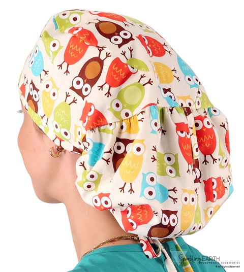 Big Hair Ponytail Surgical Scrub Cap - Perfect Scrub Cap for Long Hair - Oodles of Owls Big Hair Surgical Scrub Caps