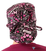 Big Hair Women’s Scrub Cap - Pink Ribbon Collage on Black Big Hair Surgical Scrub Caps