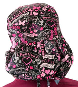 Big Hair Women’s Scrub Cap - Pink Ribbon Collage on Black Big Hair Surgical Scrub Caps