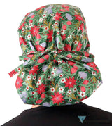 Big Hair Ponytail Surgical Scrub Cap - Poinsettia Party Big Hair Surgical Scrub Caps