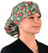 Big Hair Ponytail Surgical Scrub Cap - Poinsettia Party Big Hair Surgical Scrub Caps