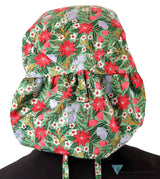 Big Hair Ponytail Surgical Scrub Cap - Poinsettia Party Big Hair Surgical Scrub Caps