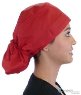 Big Hair Ponytail Surgical Scrub Cap - Perfect Scrub Cap for Long Hair - Red Big Hair Surgical Scrub Caps