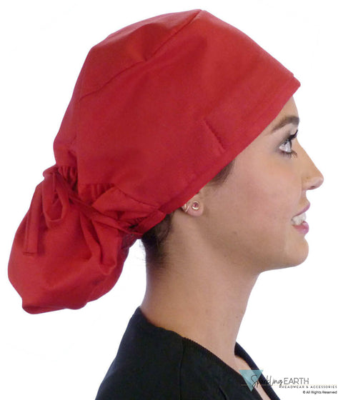 Big Hair Ponytail Surgical Scrub Cap - Perfect Scrub Cap for Long Hair - Red Big Hair Surgical Scrub Caps