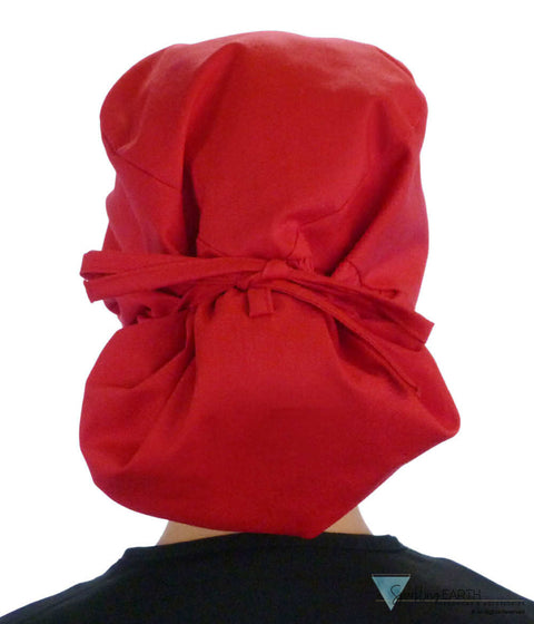 Big Hair Ponytail Surgical Scrub Cap - Perfect Scrub Cap for Long Hair - Red Big Hair Surgical Scrub Caps