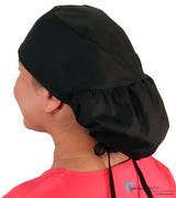 Big Hair Ponytail Surgical Scrub Cap - Perfect Scrub Cap for Long Hair - Solid Black Big Hair Surgical Scrub Caps