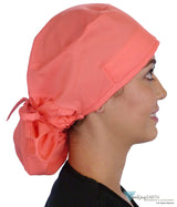 Big Hair Ponytail Surgical Scrub Cap - Perfect Scrub Cap for Long Hair - Solid Coral Big Hair Surgical Scrub Caps