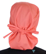 Big Hair Ponytail Surgical Scrub Cap - Perfect Scrub Cap for Long Hair - Solid Coral Big Hair Surgical Scrub Caps