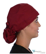 Big Hair Ponytail Surgical Scrub Cap - Perfect Scrub Cap for Long Hair - Solid Red Wine Big Hair Surgical Scrub Caps