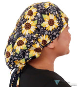 Big Hair Surgical Scrub Cap -  Sunflowers on Black - Big Hair Surgical Scrub Caps - Sparkling EARTH