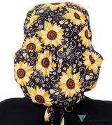 Big Hair Surgical Scrub Cap -  Sunflowers on Black - Big Hair Surgical Scrub Caps - Sparkling EARTH