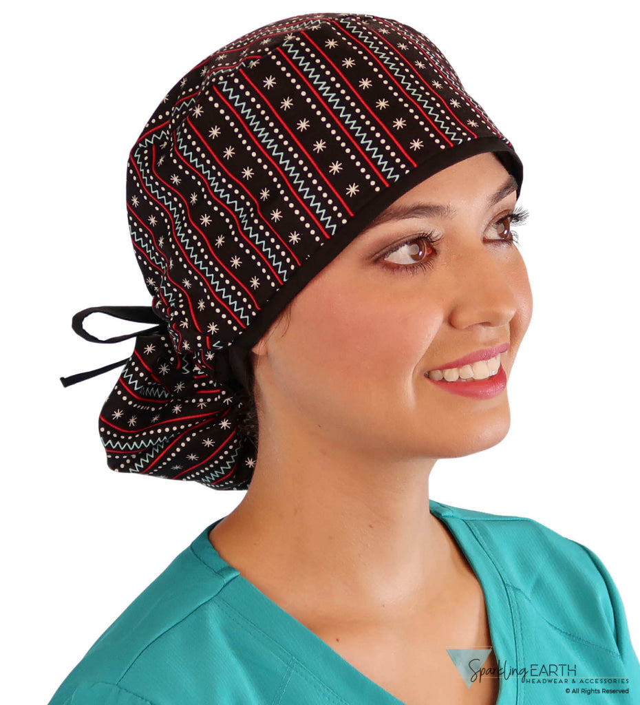 Big Hair Ponytail Surgical Scrub Cap - Perfect Scrub Cap for Long Hair - Winter Sweater with Black Ties Big Hair