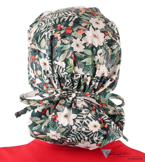 Big Hair Ponytail Surgical Scrub Cap - Winter Wonderland Big Hair Surgical Scrub Caps