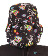 Big Hair Ponytail Surgical Scrub Cap - Perfect Scrub Cap for Long Hair - X - Ray Dogs with Black Ties Big Hair Surgical