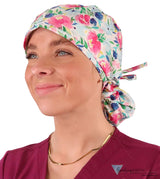 Big Hair Ponytail Surgical Scrub Cap - Spring Has Sprung! Caps