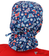 Big Hair Scrub Cap - All American Butterflies Surgical Caps