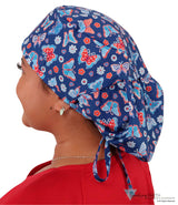 Big Hair Scrub Cap - All American Butterflies Surgical Caps