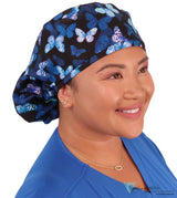 Big Hair Surgical Scrub Cap - Blissful Blue Butterflies Caps