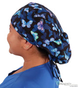 Big Hair Surgical Scrub Cap - Blissful Blue Butterflies Caps