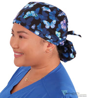 Big Hair Surgical Scrub Cap - Blissful Blue Butterflies Caps