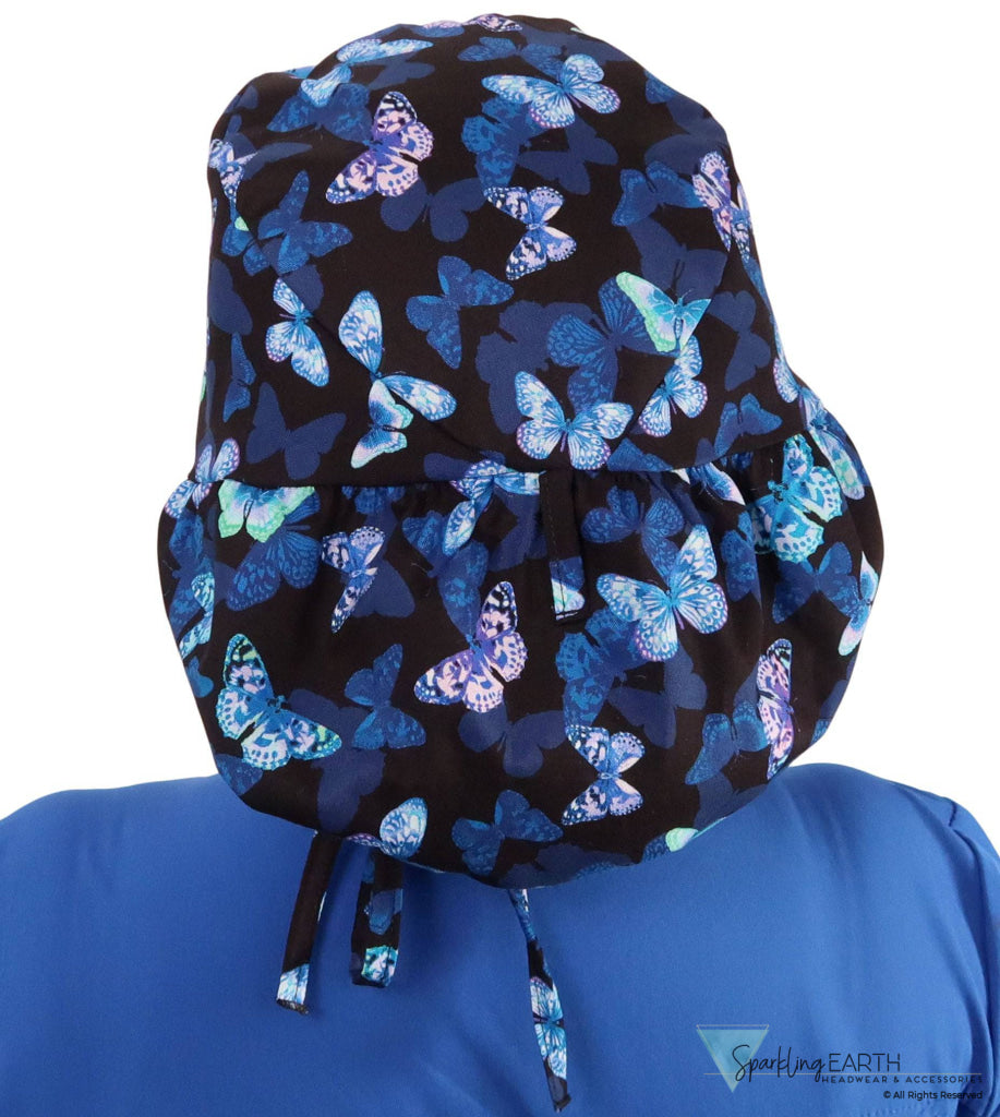 Big Hair Surgical Scrub Cap - Blissful Blue Butterflies Caps
