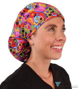 Big Hair Surgical Scrub Cap - Colorful Chaos With Black Ties Caps