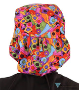 Big Hair Surgical Scrub Cap - Colorful Chaos With Black Ties Caps