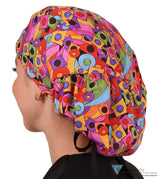 Big Hair Surgical Scrub Cap - Colorful Chaos With Black Ties Caps