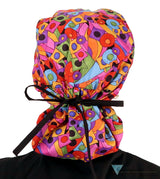 Big Hair Surgical Scrub Cap - Colorful Chaos With Black Ties Caps