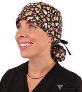 Big Hair Surgical Scrub Cap - Holiday Happiness With Black Ties Caps