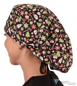 Big Hair Surgical Scrub Cap - Holiday Happiness With Black Ties Caps