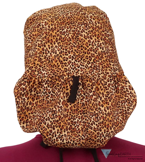 Big Hair Surgical Scrub Cap - Leopard Print With Black Ties Caps