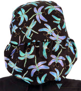Big Hair Surgical Scrub Cap - Midnight Dragonflies With Black Ties Caps
