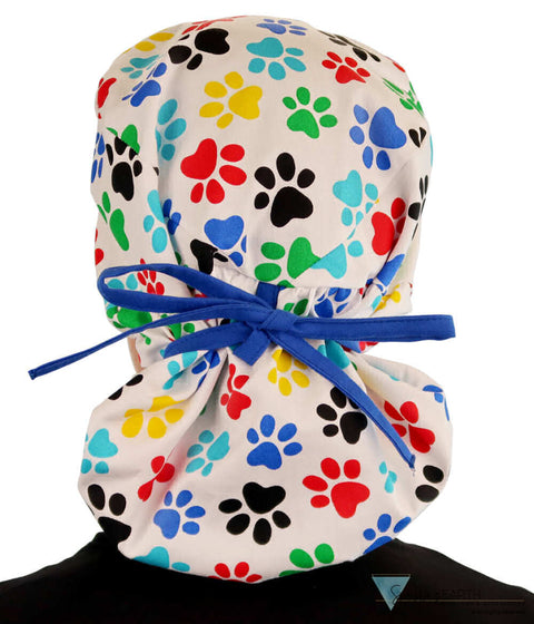 Big Hair Surgical Scrub Cap - Pitter Patter Paws With Royal Ties Caps