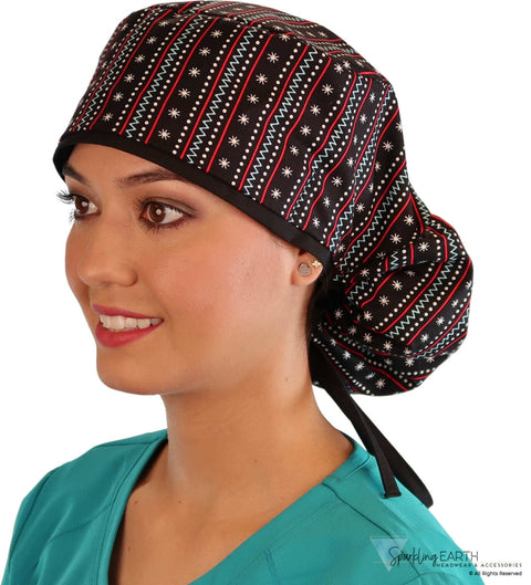 Big Hair Surgical Scrub Cap - Winter Sweater With Black Ties Caps