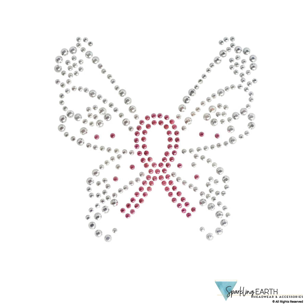 Embellished Reversible Stretch Headband – Stylish Comfortable & USA-Made - Black Headband with Pink Ribbon Butterfly