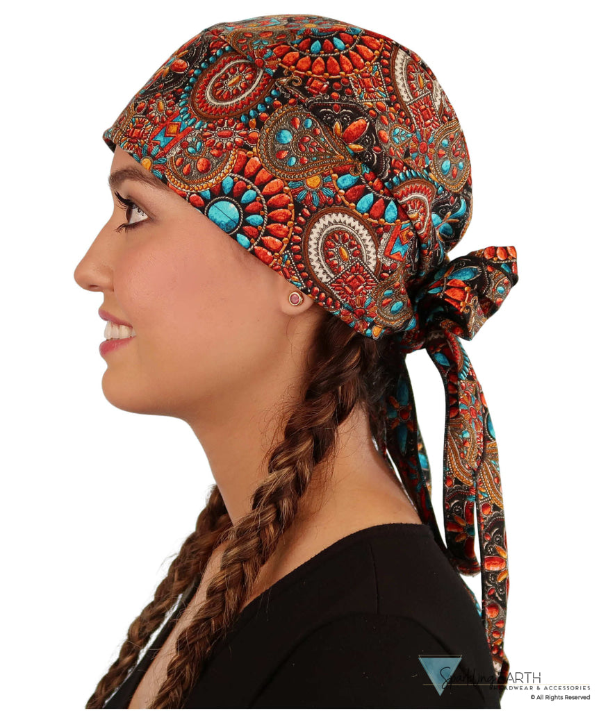 Bold Nicole Nomad 10 Skull Cap - Stylish for Bikers and Hair Loss - USA Made - Indian Jewelry Coral - Nomad 10 Skull Caps - Sparkling EARTH