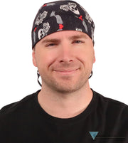 Breathable Cotton Skull Caps - Hearts Skulls & Roses on Black Classic Skull Caps