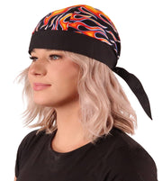 Breathable Cotton Skull Caps - Hot Rod Flames with Black Band Classic Skull Caps