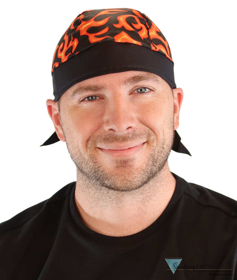 Breathable Cotton Skull Caps Orange Flames with Black Band Classic Skull Caps